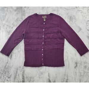 Fenn Wright Manson Angora Wool Blend Crew Neck 3/4 Sleeve Cardigan Size L Purple